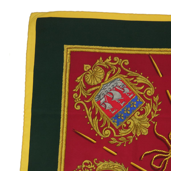 HERMES Carre 90 LES ARMES DE PARIS FLVCTVAT Scarf Silk Red Green Auth bs7738 - Picture 2 of 16